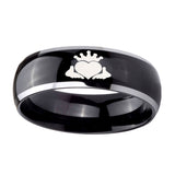8mm-Claddagh-Design-Dome-Glossy-Black-2-Tone-Tungsten-Carbide-Men's-Bands-Ring