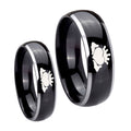 Claddagh Design Dome Glossy Black 2 Tone Tungsten Bridal Ring Sets