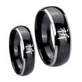 Kanji Prayer Dome Glossy Black 2 Tone Tungsten His and Hers