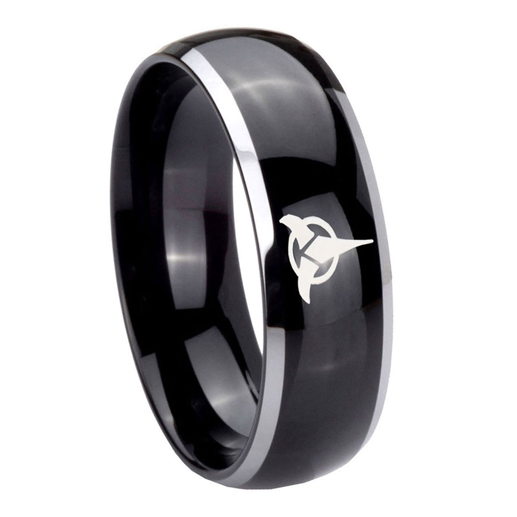 10mm Klingon Dome Glossy Black 2 Tone Tungsten Carbide Wedding Band Mens