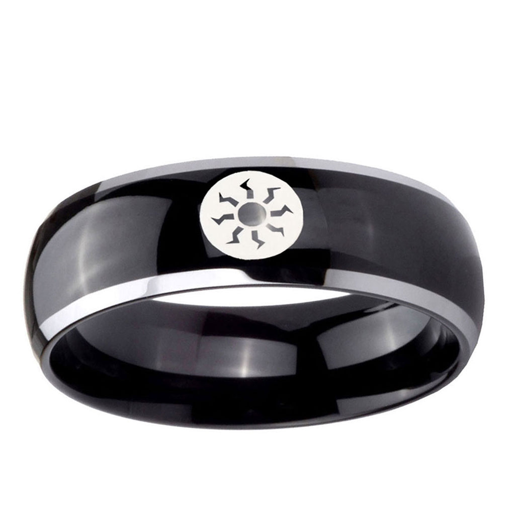 10mm Magic The Gathering Dome Glossy Black 2 Tone Tungsten Wedding Band Mens