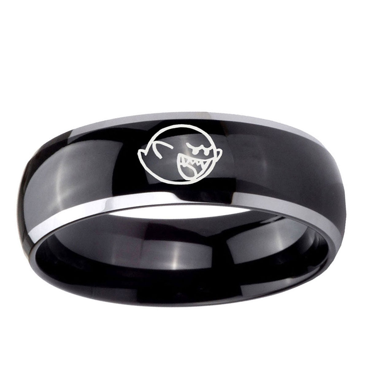 10mm Mario Boo Ghost Dome Glossy Black 2 Tone Tungsten Wedding Bands Ring