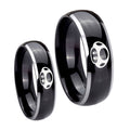 Mario Mushroom Dome Glossy Black 2 Tone Tungsten Wedding Set Ring