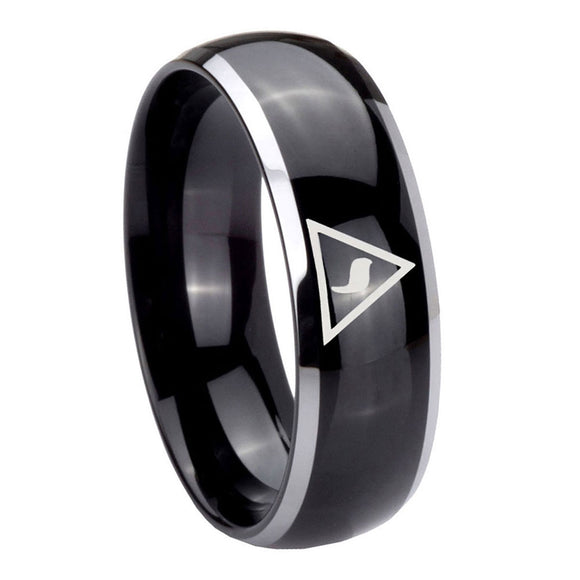 8mm-Masonic-Yod-Dome-Glossy-Black-2-Tone-Tungsten-Carbide-Men's-Ring