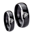 Masonic Yod Dome Glossy Black 2 Tone Tungsten Bridal Set Ring