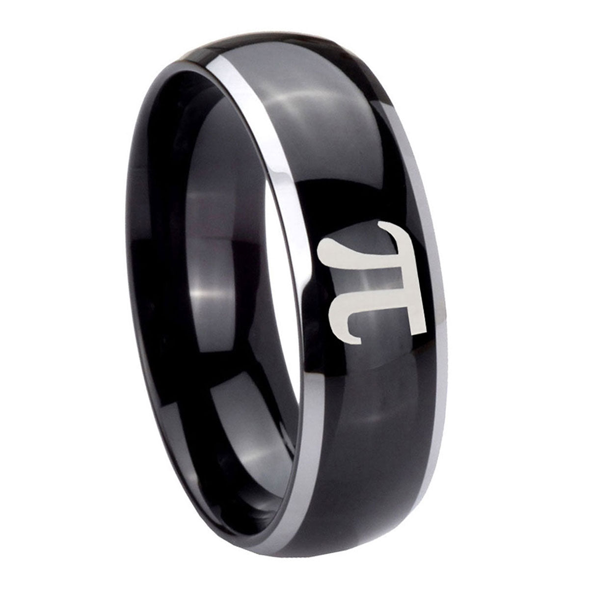 8mm Math Pi Dome Glossy Black 2 Tone Tungsten Promised Ring