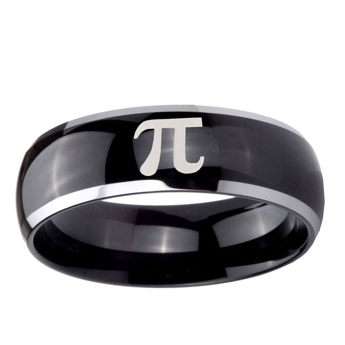 10mm Math Pi Dome Glossy Black 2 Tone Tungsten Ring