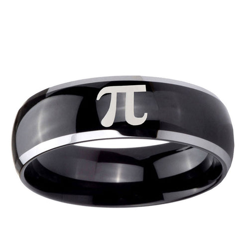 10mm Math Pi Dome Glossy Black 2 Tone Tungsten Ring