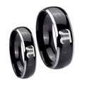 Math Pi Dome Glossy Black 2 Tone Tungsten Wedding Set Ring