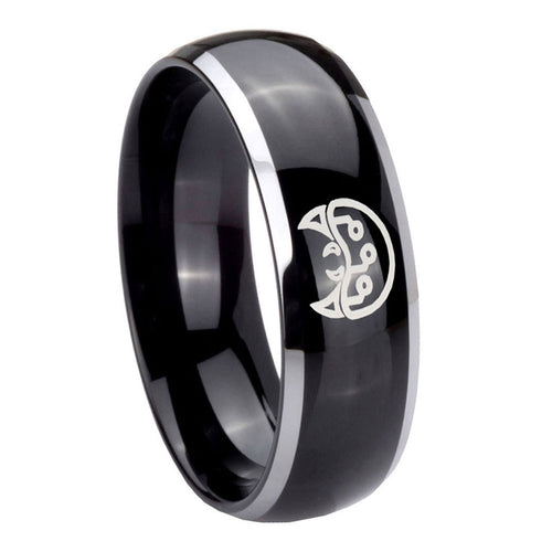 8mm Metroid Dome Glossy Black 2 Tone Tungsten Mens Ring
