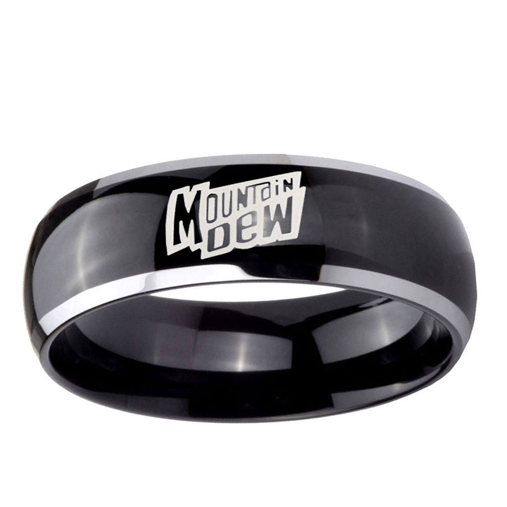 10mm Mountain Dew Dome Glossy Black 2 Tone Tungsten Ring