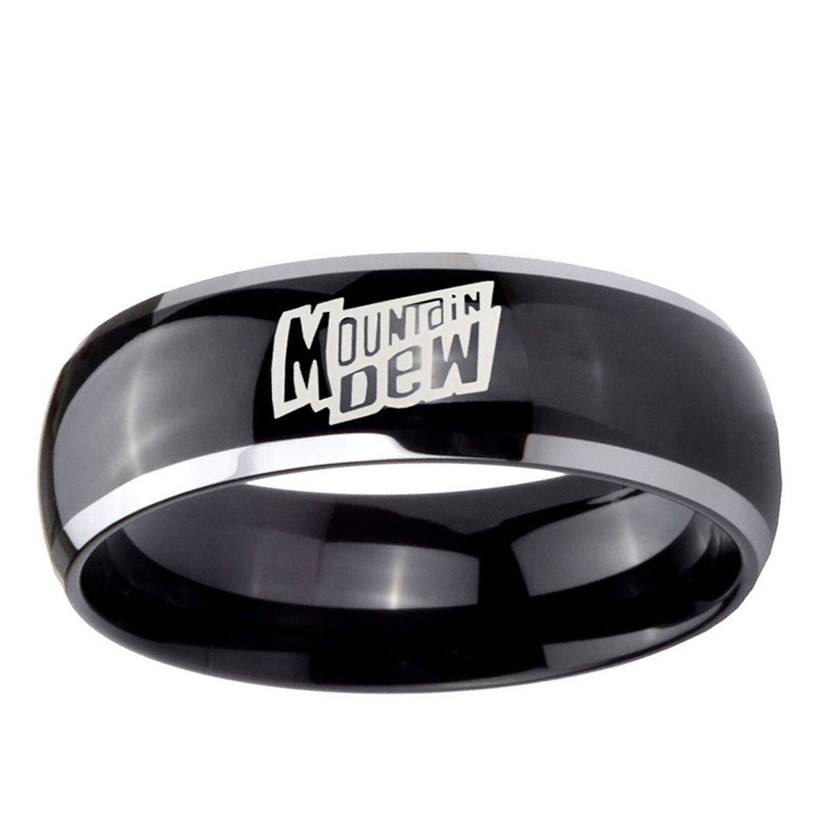10mm Mountain Dew Dome Glossy Black 2 Tone Tungsten Ring