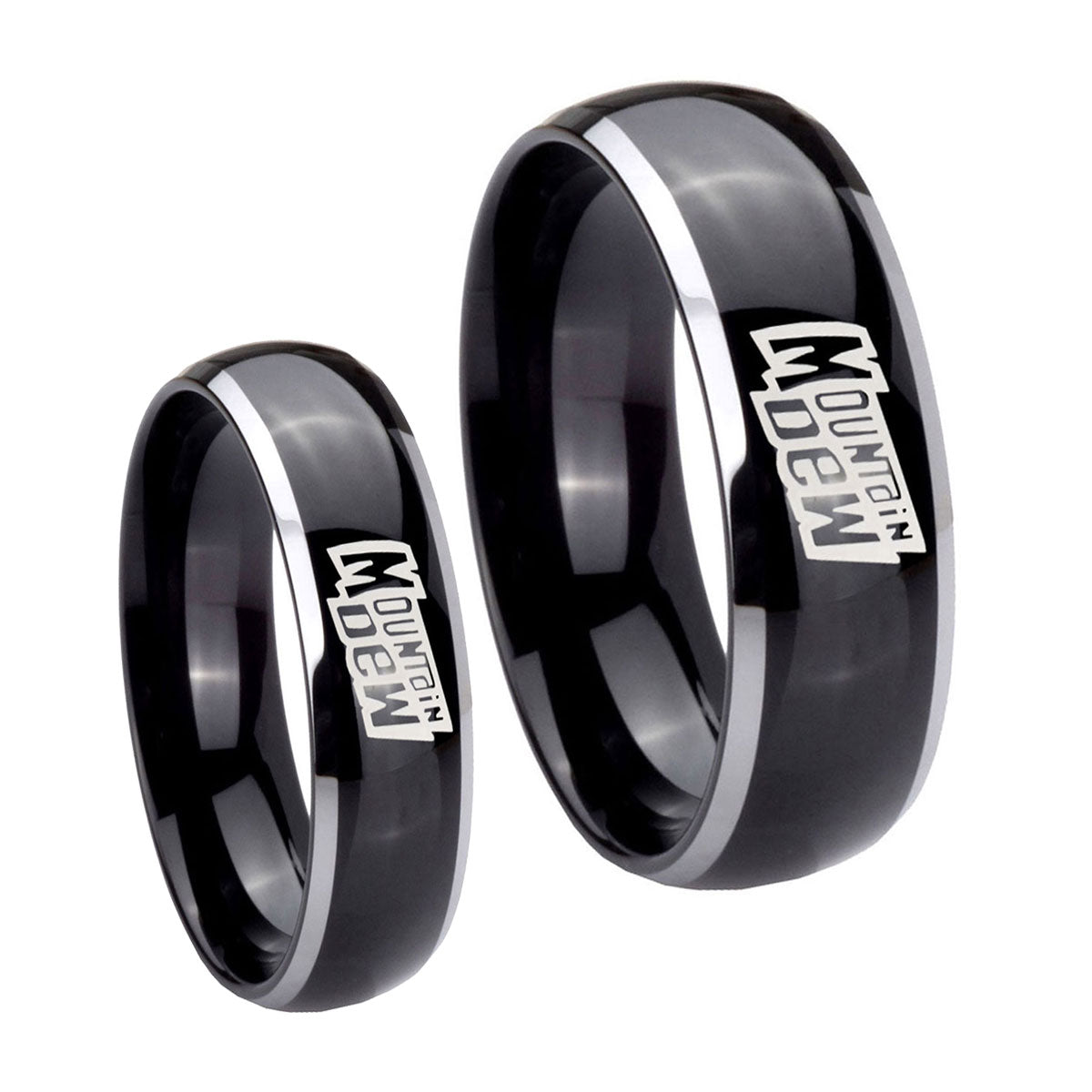 Mountain Dew Dome Glossy Black 2 Tone Tungsten His And Hers Ring