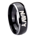 8mm Navy Dome Glossy Black 2 Tone Tungsten Wedding Ring