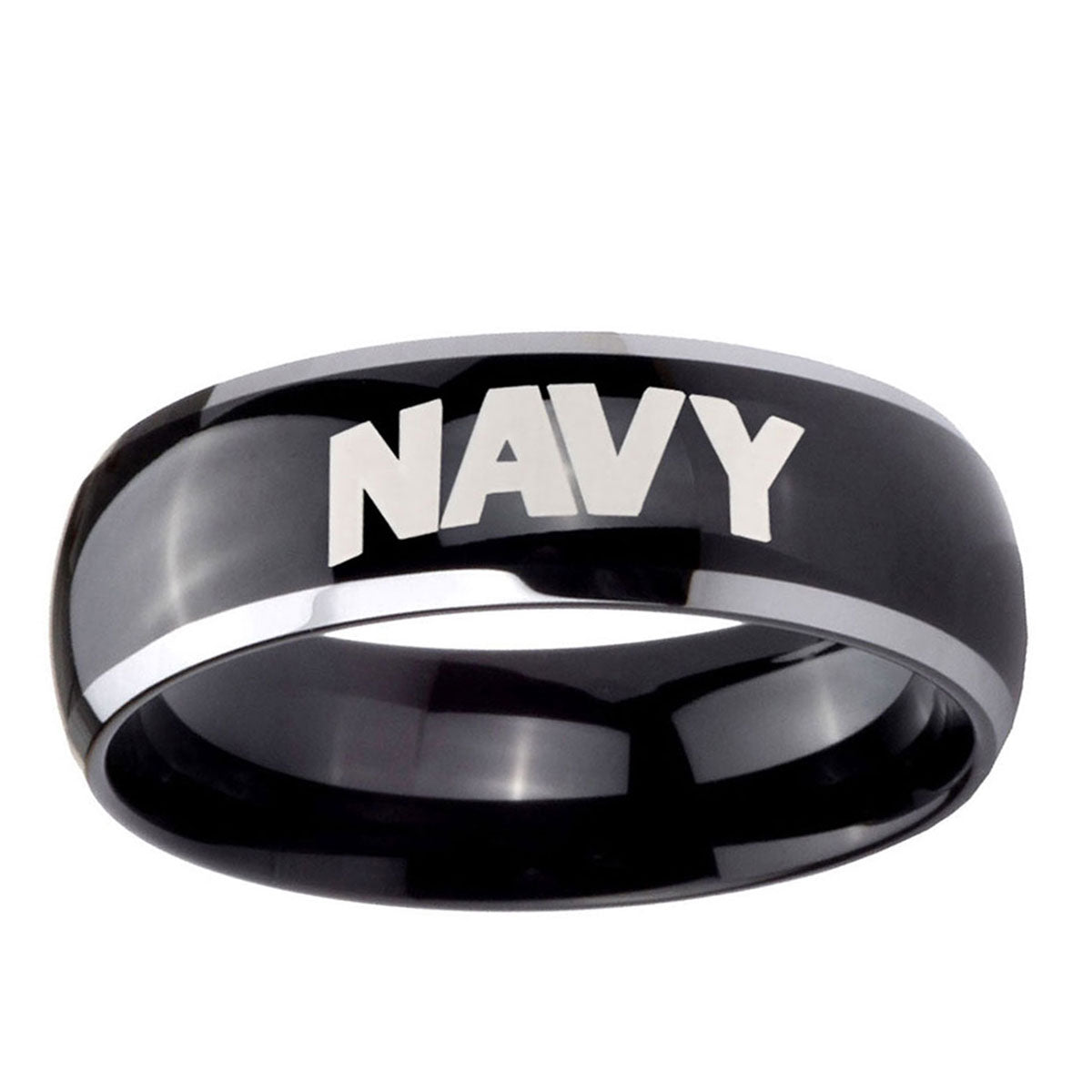 10mm Navy Dome Glossy Black 2 Tone Tungsten Ring