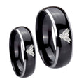 Phoenix Dome Glossy Black 2 Tone Tungsten Bridal Set Rings