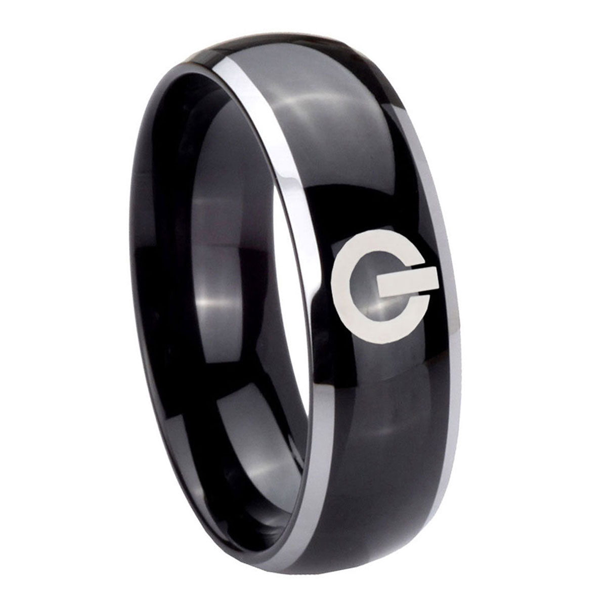 10mm Power Dome Glossy Black 2 Tone Tungsten Carbide Custom Mens Ring