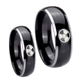 Radiation Dome Glossy Black 2 Tone Tungsten His Hers Set Rings
