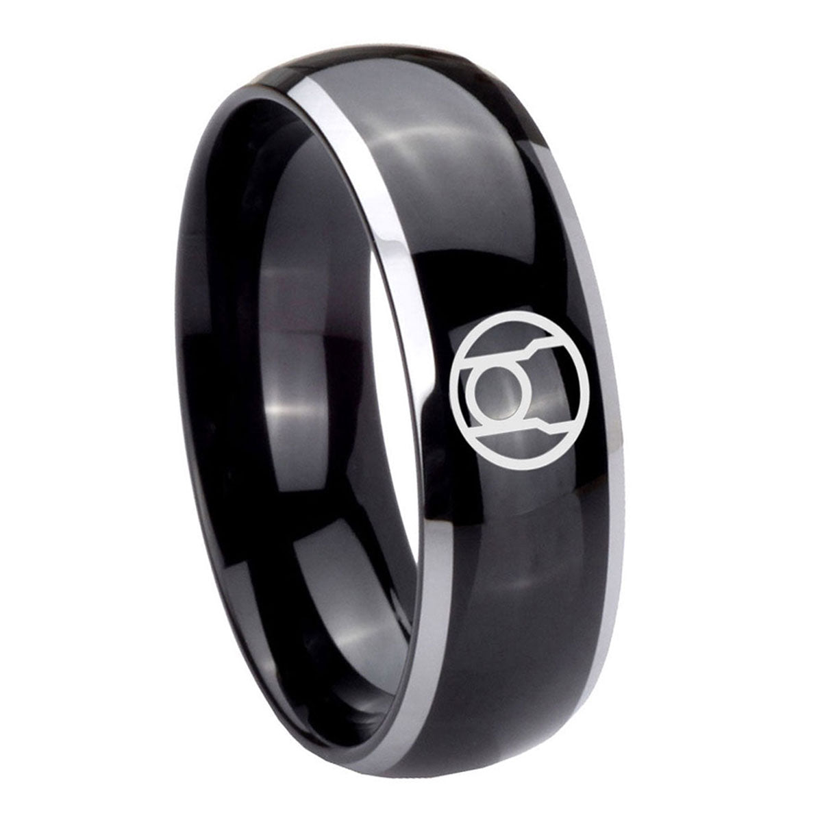8mm Red Lantern Dome Two Tone Black Metal Wedding Bands