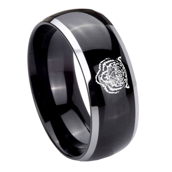 10mm-Lion-Dome-Glossy-Black-2-Tone-Tungsten-Carbide-Engraved-Ring