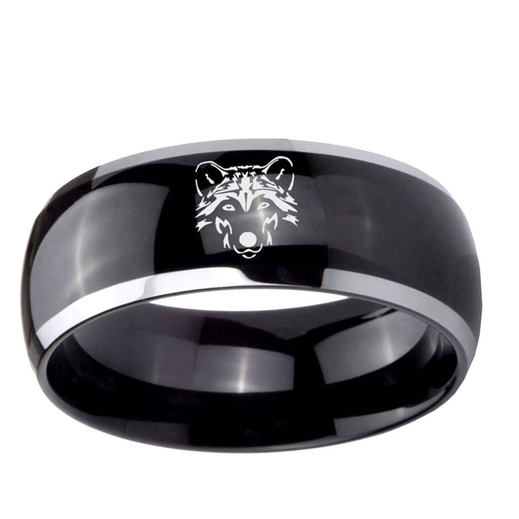5mm Wolf Dome Glossy Black 2 Tone Tungsten Ring for Men