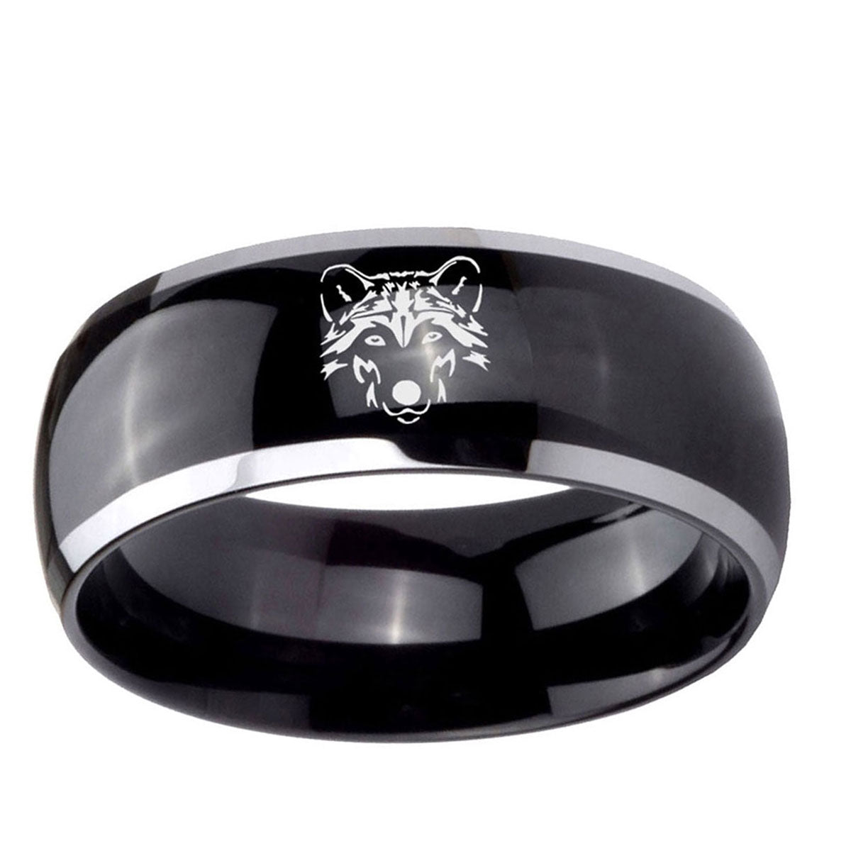 5mm Wolf Dome Glossy Black 2 Tone Tungsten Ring for Men