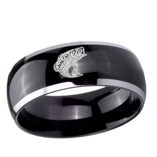 10mm Fishing Dome Glossy Black 2 Tone Tungsten Ring