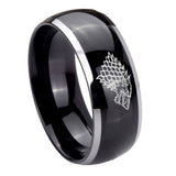 10mm-Game-Of-Thrones-House-Stark-Direwolf-Dome-Glossy-Black-2-Tone-Tungsten-Carbide-Engraved-Ring