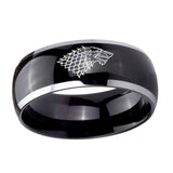 10mm-Game-Of-Thrones-House-Stark-Direwolf-Dome-Glossy-Black-2-Tone-Tungsten-Carbide-Engraved-Ring