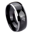 10mm Game Of Thrones House Stark Direwolf Dome Glossy Black 2 Tone Tungsten Carbide Engraved Ring