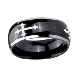 10mm-Christian-Cross-Religious-Dome-Glossy-Black-2-Tone-Tungsten-Carbide-Engraved-Ring