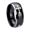 8mm Christian Cross Religious Dome Glossy Black 2 Tone Tungsten Ring