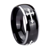 10mm Christian Cross Religious Dome Glossy Black 2 Tone Tungsten Carbide Engraved Ring