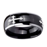 5, 8mm Christian Cross Religious Dome Glossy Black 2 Tone Tungsten Mens Wedding Ring