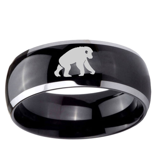 10mm Chimpanzee Dome Glossy Black 2 Tone Tungsten Ring