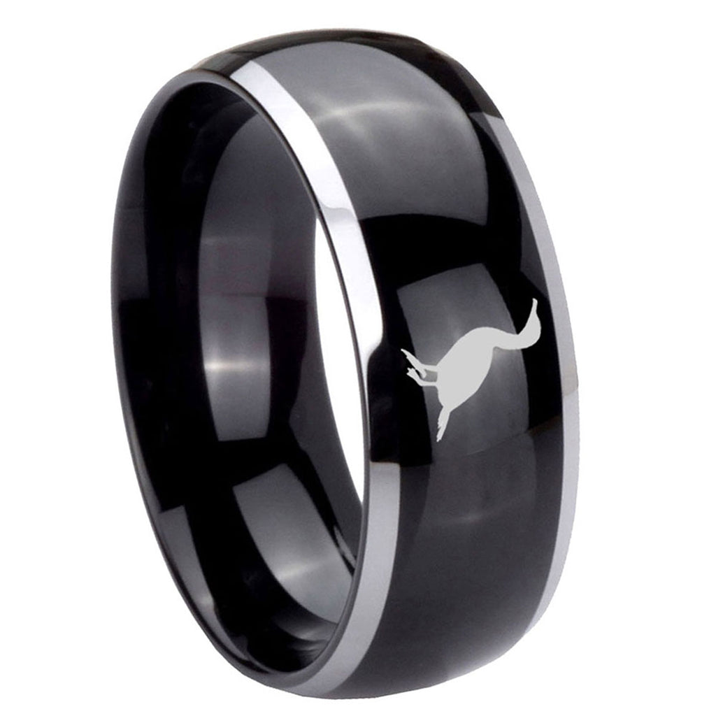 10mm Cormorant Dome Glossy Black 2 Tone Tungsten Carbide Engraved Ring