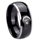 10mm-Crescent-Moon-Stars-Dome-Glossy-Black-2-Tone-Tungsten-Carbide-Engraved-Ring