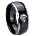 10mm Crescent Moon Stars Dome Glossy Black 2 Tone Tungsten Carbide Engraved Ring