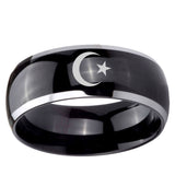 5, 8mm Crescent Moon Stars Dome Glossy Black 2 Tone Tungsten Ring