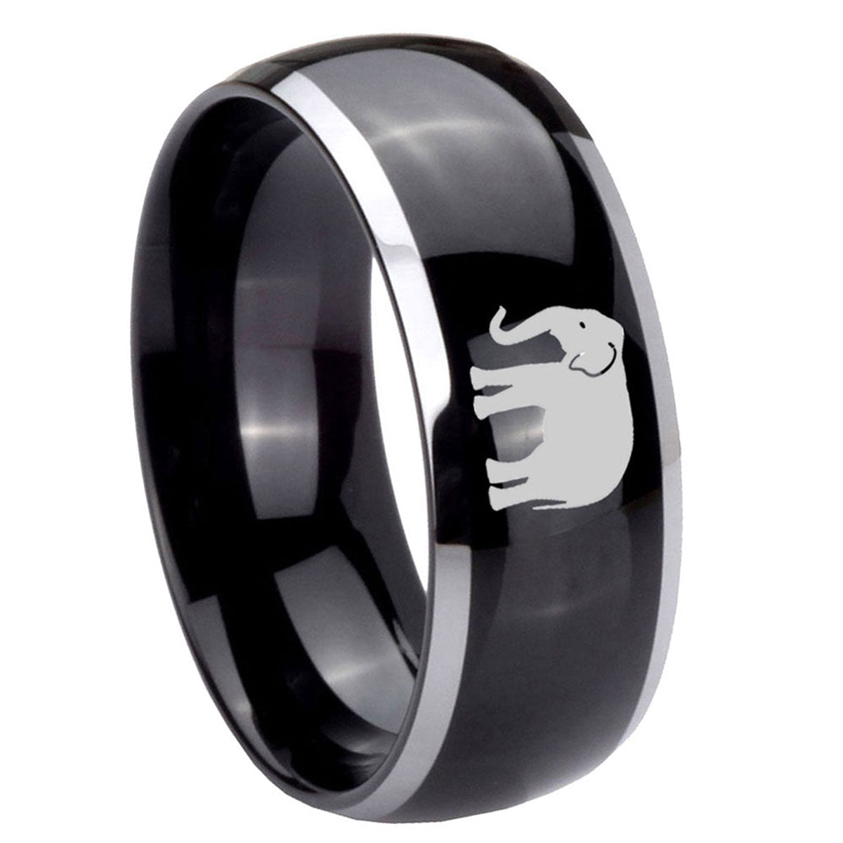 8mm Elephant Dome Glossy Black 2 Tone Tungsten Ring for Men