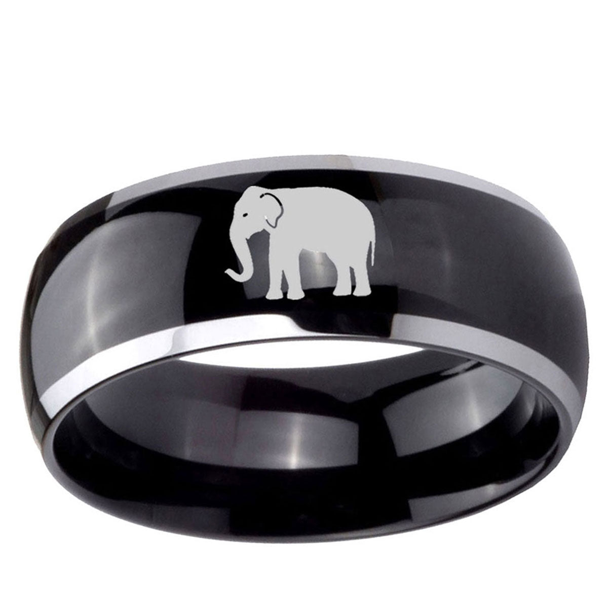 10mm Elephant Dome Glossy Black 2 Tone Tungsten Ring