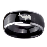 10mm-Hammerhead-Shark-Dome-Glossy-Black-2-Tone-Tungsten-Carbide-Engraved-Ring