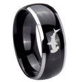 10mm Hammerhead Shark Dome Glossy Black 2 Tone Tungsten Carbide Engraved Ring