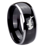 8mm Hammerhead Shark Dome Glossy Black 2 Tone Tungsten Carbide Rings for Men