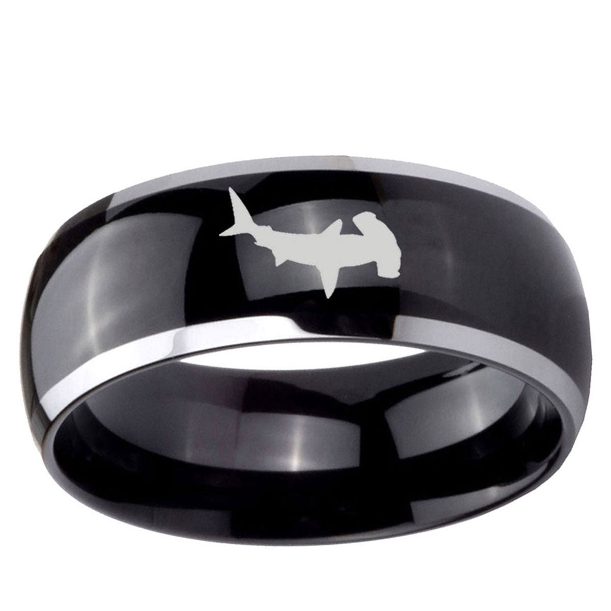 5mm Hammerhead Shark Dome Glossy Black 2 Tone Tungsten Ring