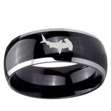 10mm Hammerhead Shark Dome Glossy Black 2 Tone Tungsten Ring
