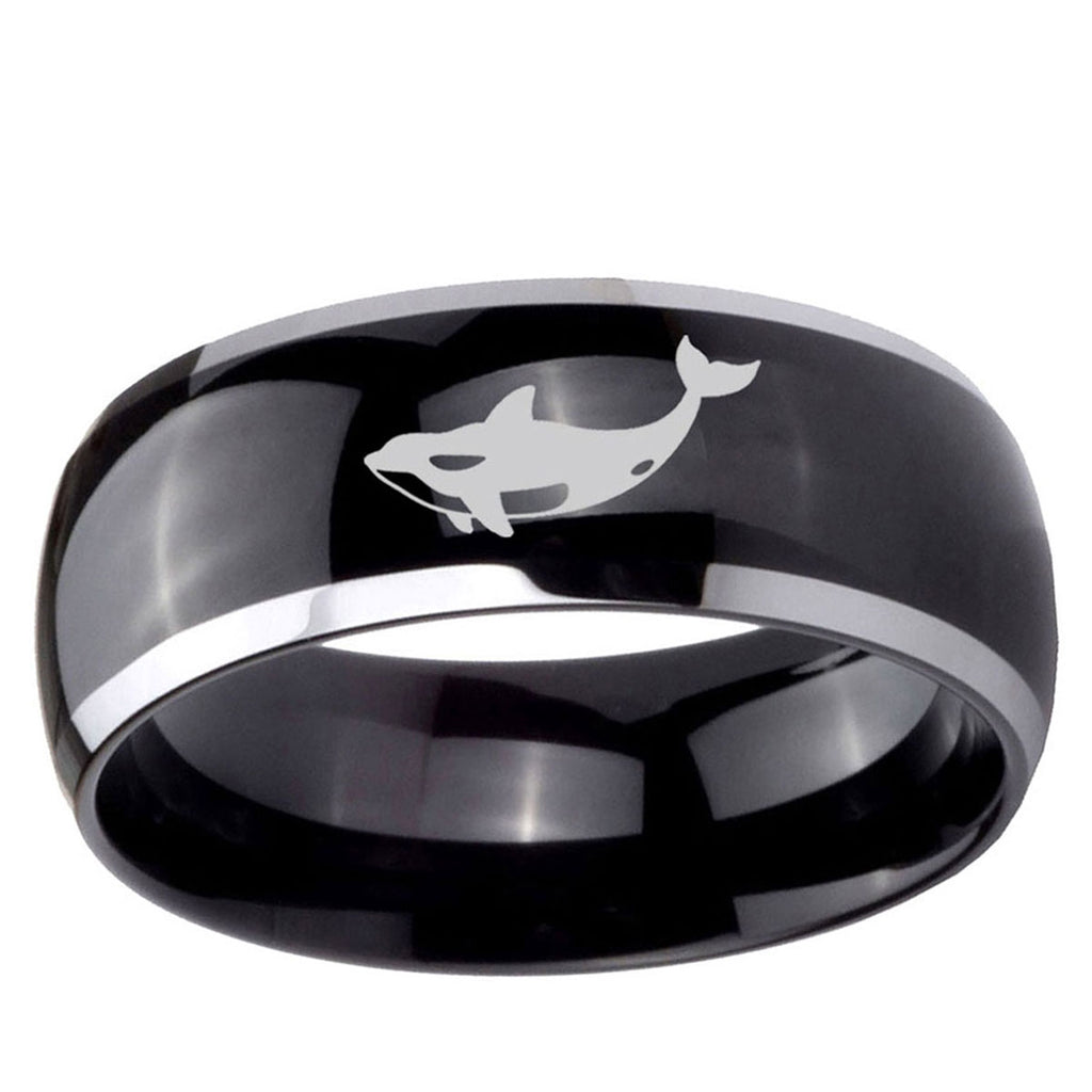 10mm Keller Whale Dome Glossy Black 2 Tone Tungsten Ring