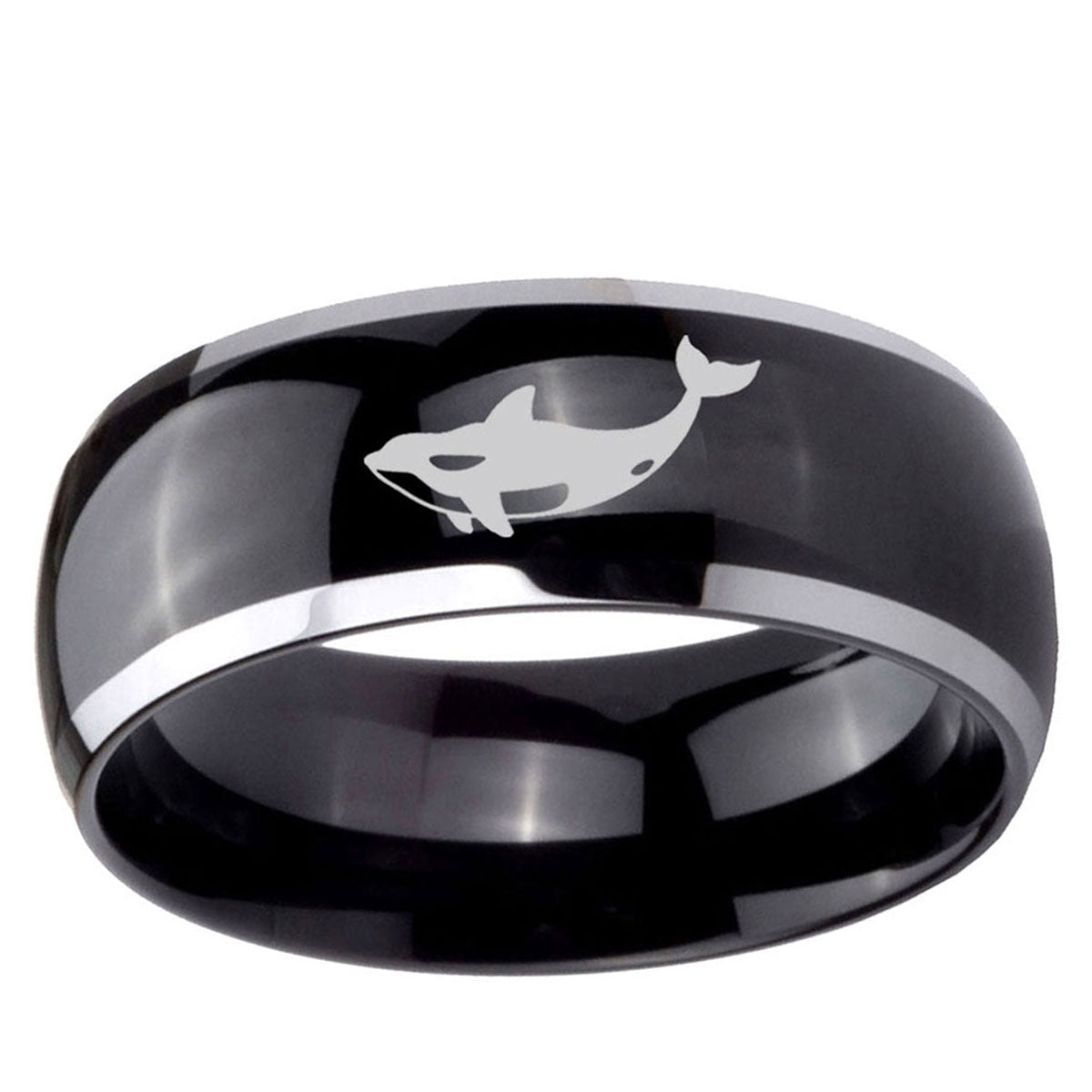 10mm Keller Whale Dome Glossy Black 2 Tone Tungsten Ring