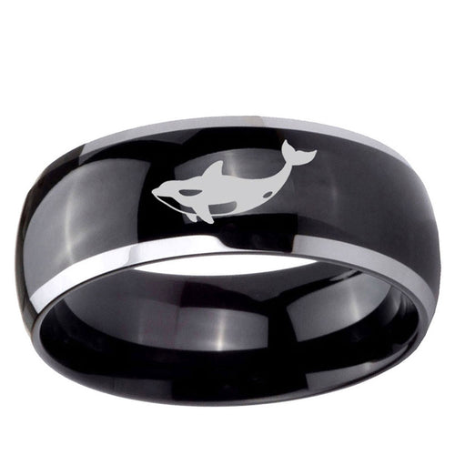 10mm Keller Whale Dome Glossy Black 2 Tone Tungsten Ring