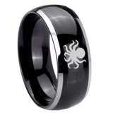 10mm-Octopus-Dome-Glossy-Black-2-Tone-Tungsten-Carbide-Engraved-Ring